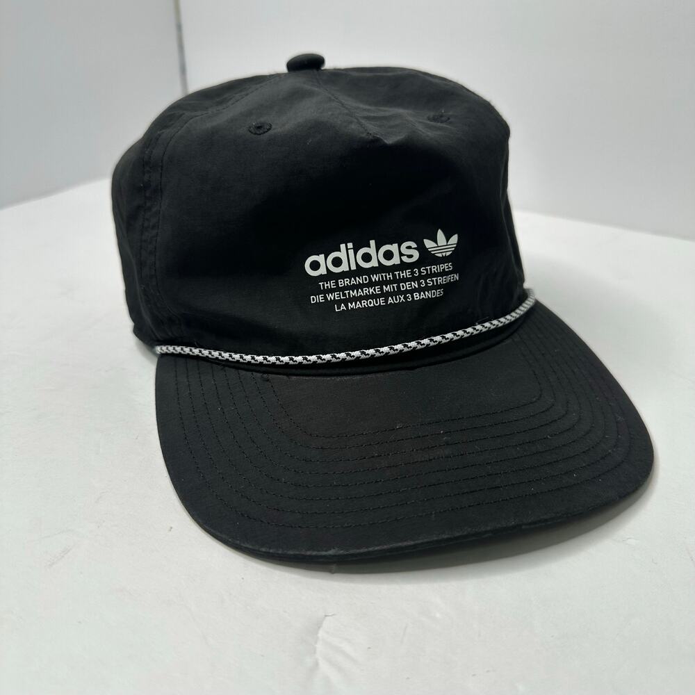 Adidas Originals Black Nylon Rope Cap Adjustable Trefoil Dad Hat y2K